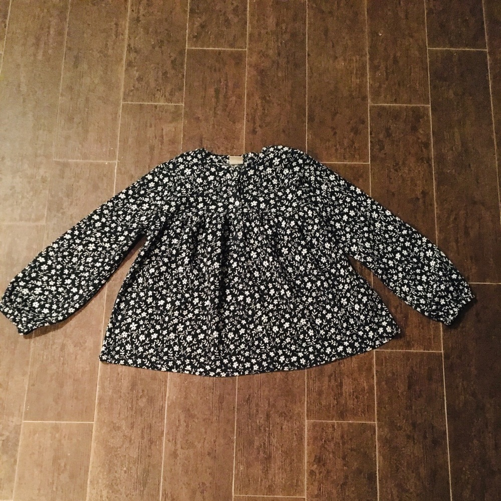 Black With White Flower Dress Blouse